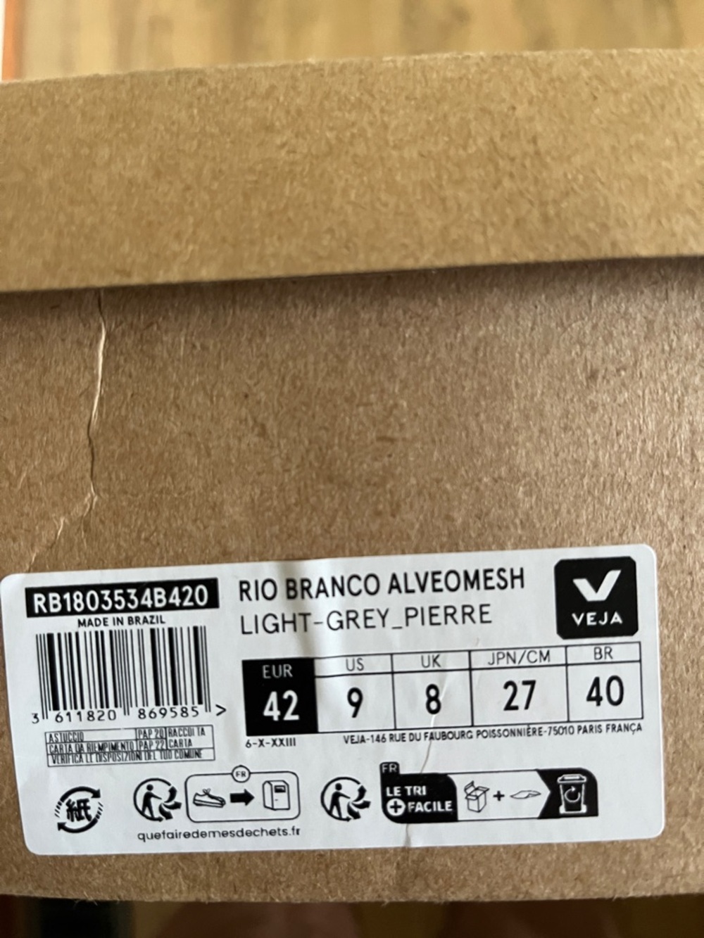 Veja Rio Branco Alveomesh Light Grey Pierre size 9/42 - Picture 3 of 3